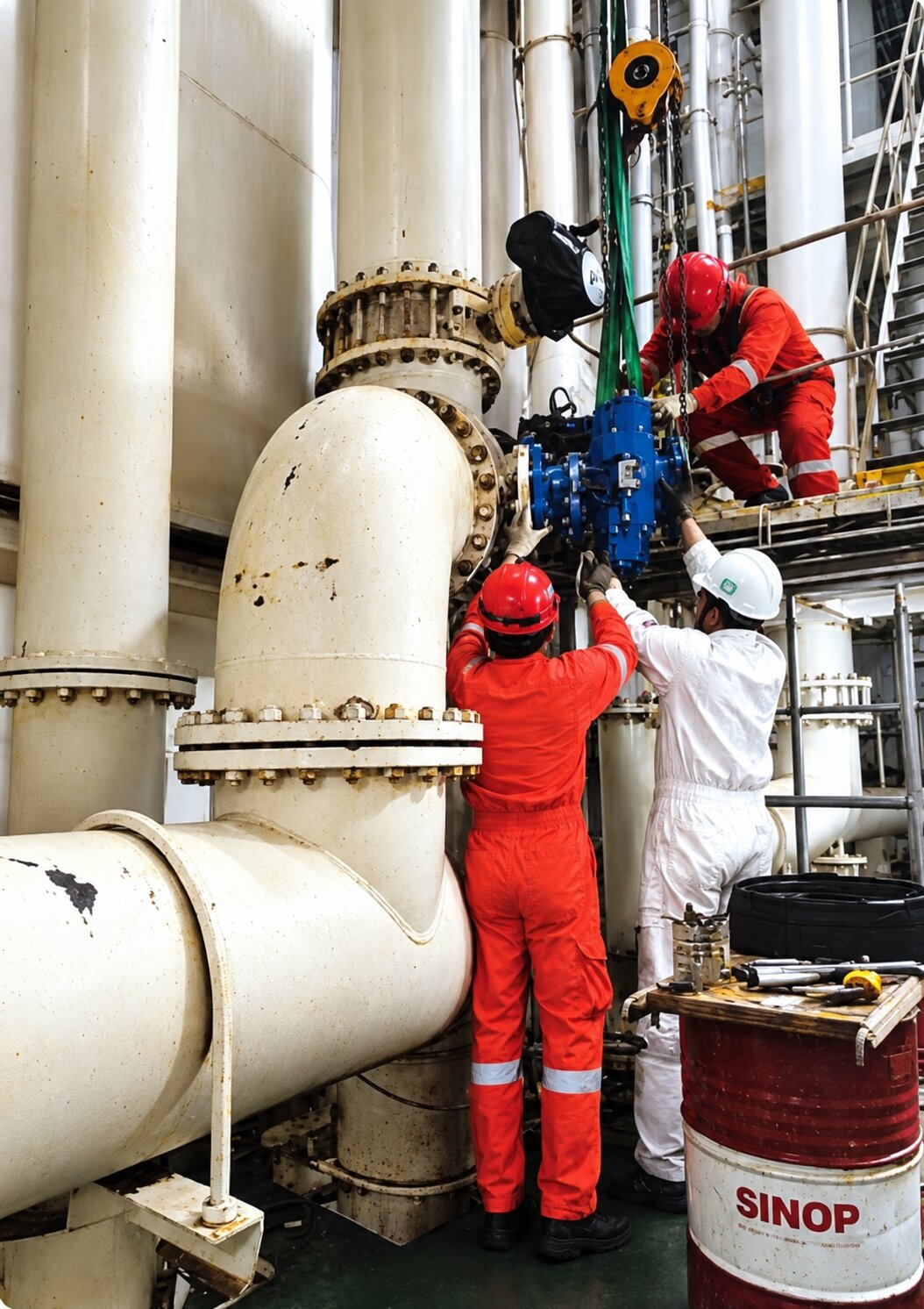 Valve being installed onto the ballast line