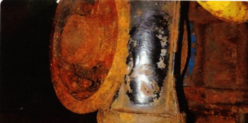 Repaired ballast pipe section after reinstatement